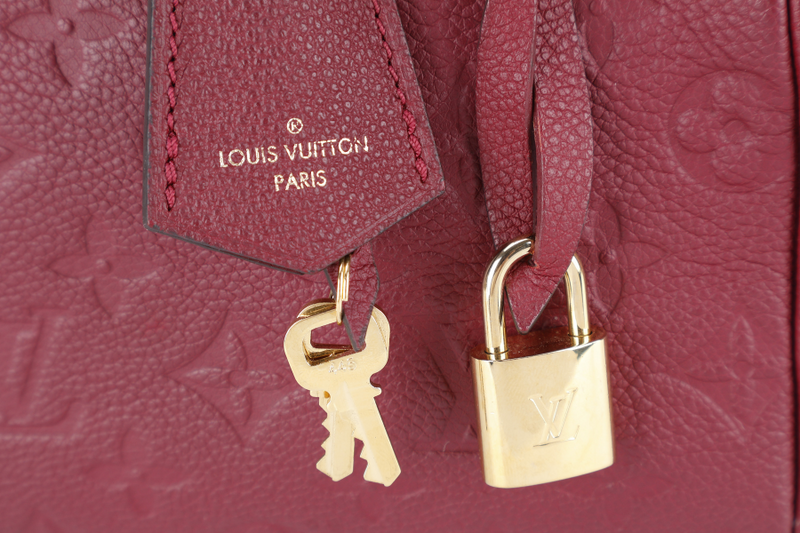 LOUIS VUITTON M44145 SPEEDY BANDOULIERE 25 MONOGRAM BURGUNDY EMPREINTE LEATHER GOLD HARDWARE WITH LEATHER STRAPS, KEY&PADLOCK AND DUST COVER