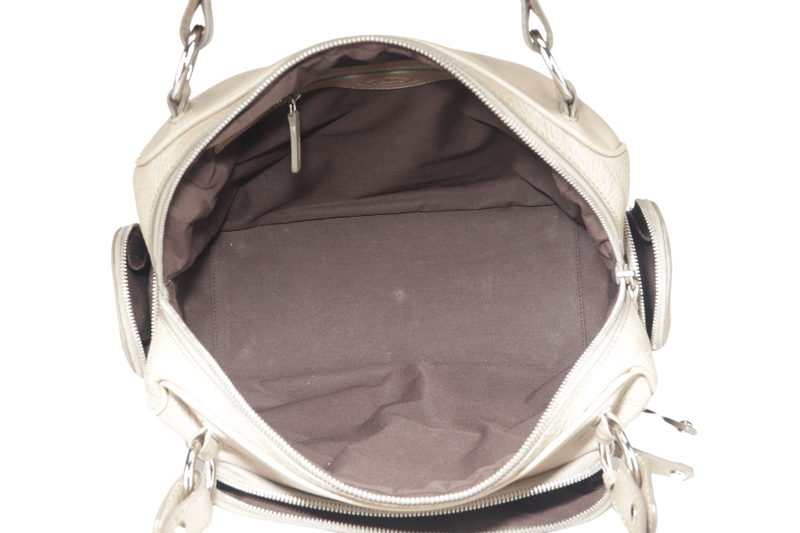 TOD'S BEIGE LEATHER MULTI POCKET SATCHEL BAG SILVER HARDWARE WITH DUST COVER