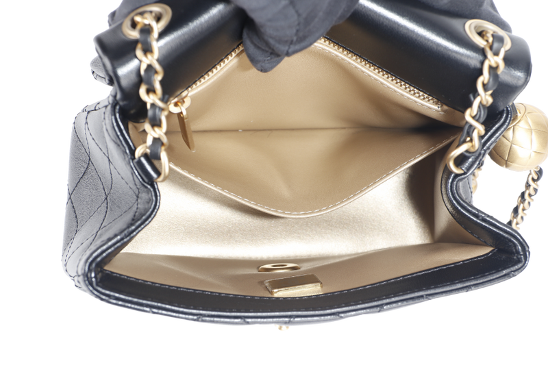 CHANEL CLASSIC FLAP SMALL PEARL BLACK LAMBSKIN GOLD HARDWARE MICROCHIP (G88xxxx) WITH DUST COVER AND BOX