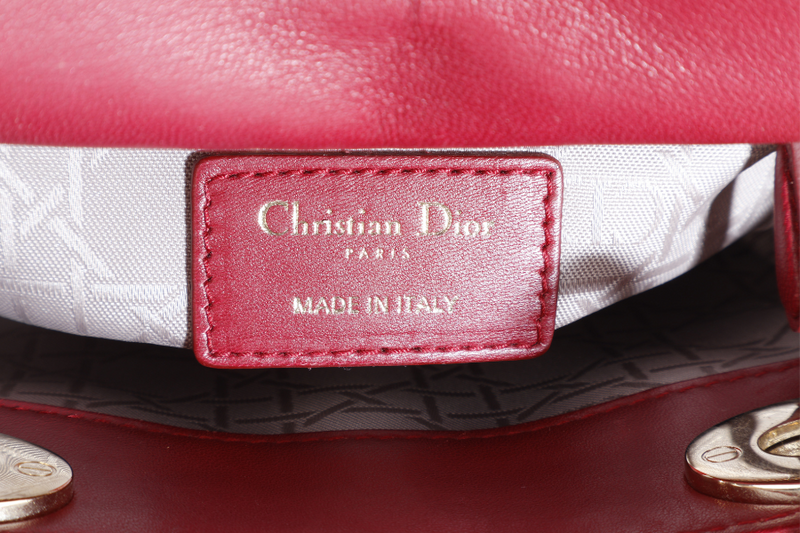 CHRISTIAN DIOR LADY DIOR MINI MAROON GOLD HARDWARE WITH CARD, DUST COVER AND BOX