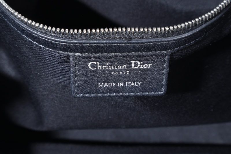 CHRISTIAN DIOR CANNAGE SHOPPING TOTE LARGE BLACK LAMBSKIN SILVER HARDWARE WITH DUST COVER