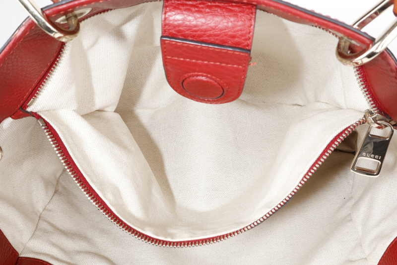GUCCI RED LARGE BAMBOO SHOPPER LEATHER TOTE BAG GOLD HARDWARE WITH DUST COVER