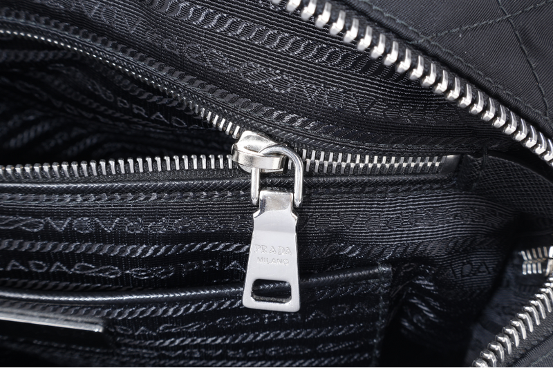 PRADA BAULETTO TESSUTO BLACK NYLON CHAIN SILVER HARDWARE WITH LOCK & KEYS AND DUST COVER