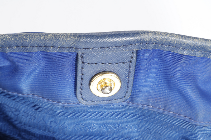 PRADA BR4997 SHOULDER TOTE BAG BLUETTE TESSUTO SAFFIANO GOLD HARDWARE WITH CHARM, CARD AND NO DUST COVER
