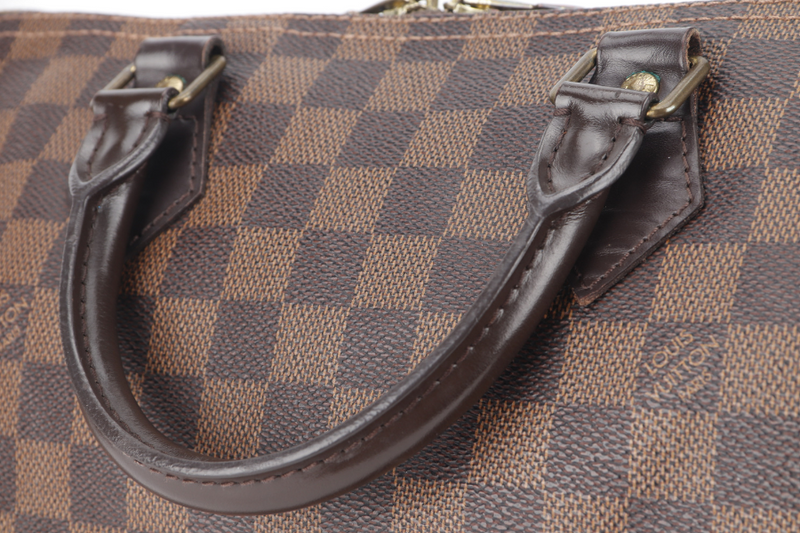 LOUIS VUITTON SPEEDY BANDOULIERE 30 DAMIER EBENE CANVAS GOLD HARDWARE WITH STRAPS AND DUST COVER