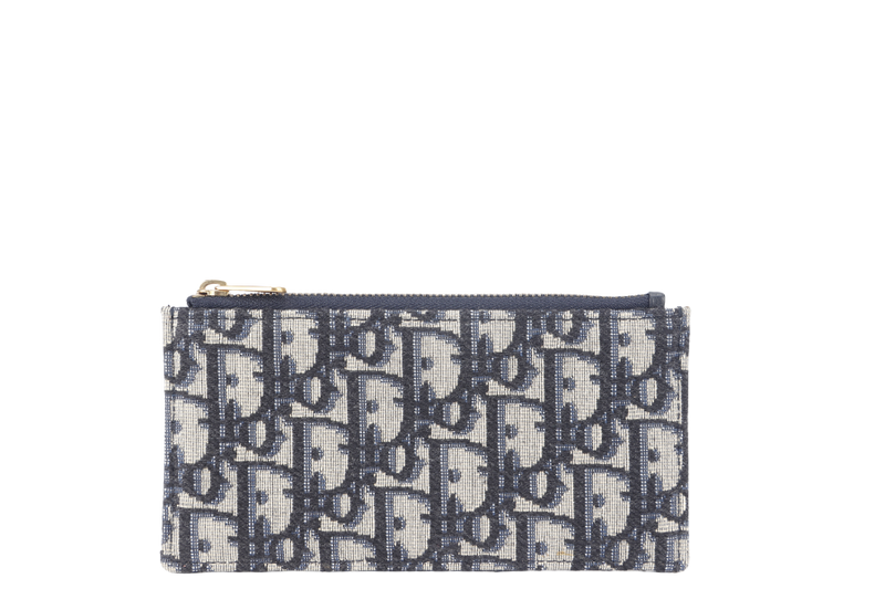 CHRISTIAN DIOR LONG SADDLE WALLET WITH CHAIN BLUE OBLIQUE LEATHER TRIMS GOLD HARDWARE WITH DUST COVER, STRAPS AND BOX