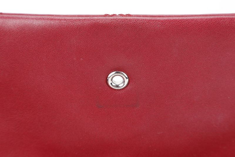 CHANEL HAMPTONS WILD STITCH DARK RED LEATHER FLAP BAG SILVER HARDWARE (1783xxxx) WITH CARD, DUST COVER AND BOX
