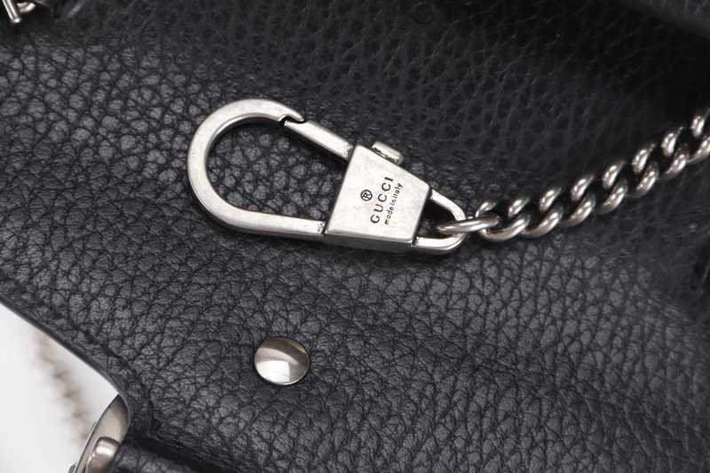 GUCCI DIONYSUS SUPER MINI SHOULDER BAG (476432 0959) BLACK LEATHER SILVER HARDWARE WITH DUST COVER