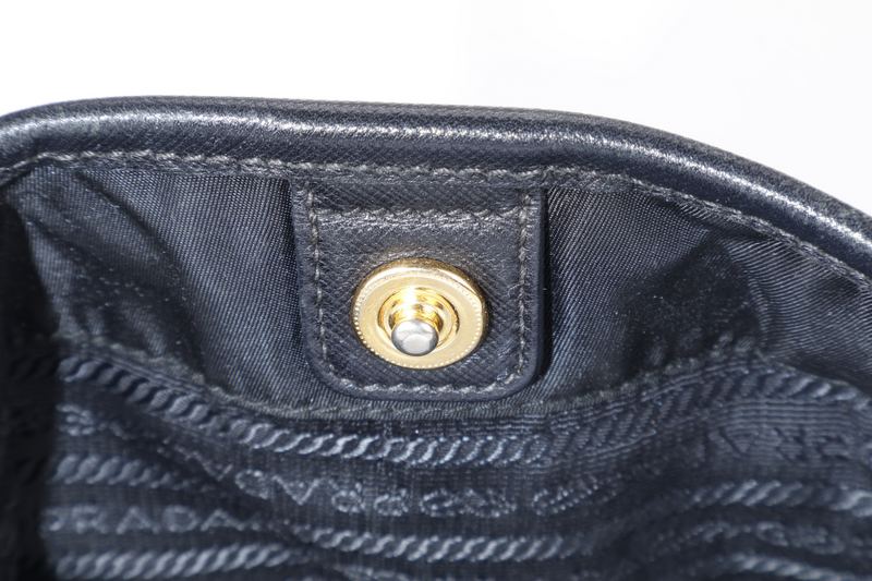 PRADA BR4997 SHOULDER TOTE BAG NERO TESSUTO SAFFIANO GOLD HARDWARE WITH CHARM, CARD AND NO DUST COVER