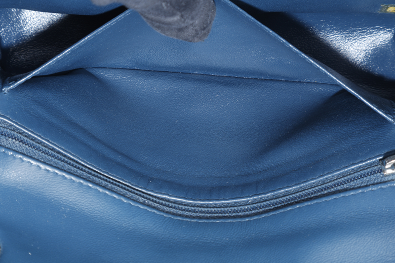 CHANEL BLUE LAMBSKIN MINI RECTANGLE CLASSIC FLAP (1762xxxx) SILVER HARDWARE WITH DUST COVER