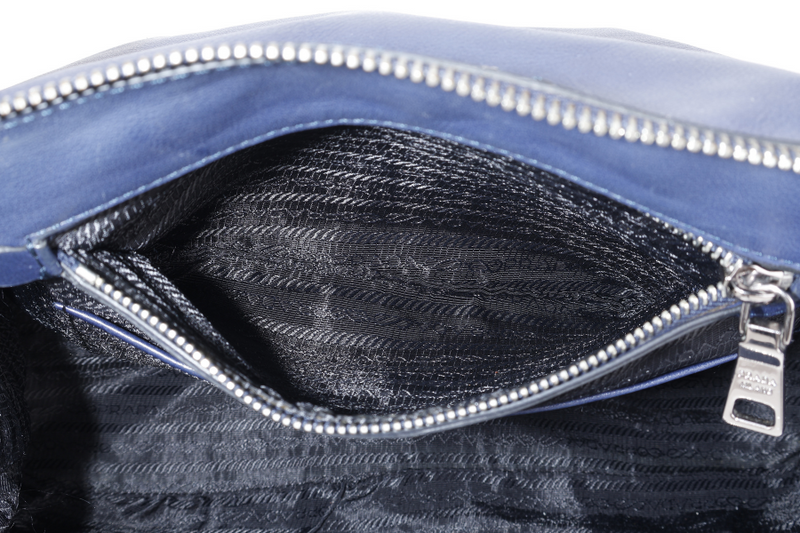PRADA BR4998 BLUE LARGE LEATHER BOSTON BAG SILVER HARDWARE WITH KEYS & LOCK NO DUST COVER