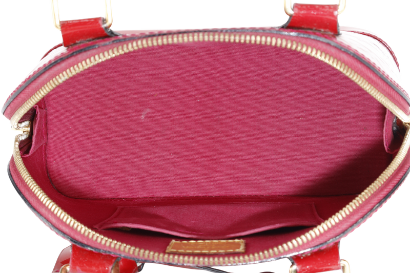 LOUIS VUITTON ALMA BB RED VERNIS WITH GOLD HARDWARE, STRAPS AND NO DUST COVER