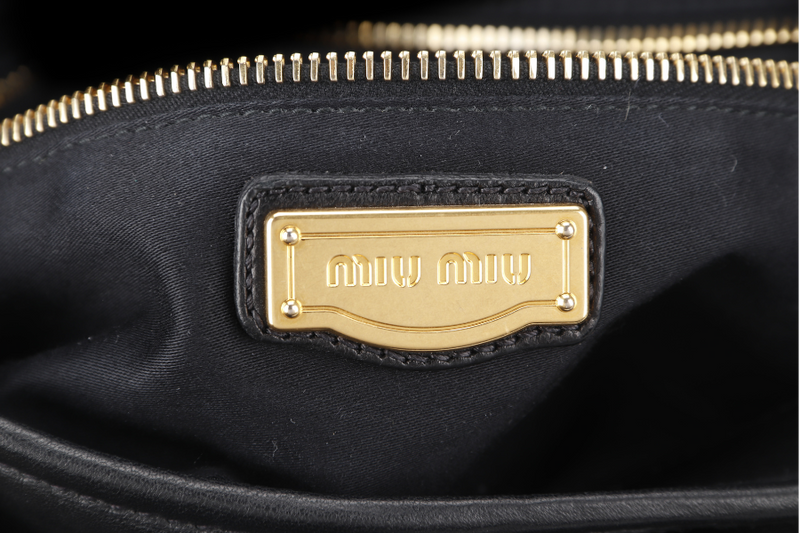 MIU MIU MATELLASE COFFER 42 BLACK CALFSKIN GOLD HARDWARE WITH STRAPS AND DUST COVER