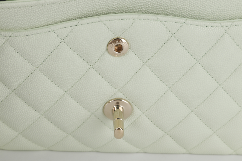 CHANEL FLAP MEDIUM (ALUNxxxx) MINT GREEN CAVIAR LEATHER LIGHT GOLD HARDWARE MICROCHIP WITH DUST COVER