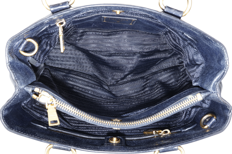 PRADA VITELLO SHINE 2-WAY SATCHEL BAG GOLD HARDWARE WITH STRAP, CARD AND DUST COVER