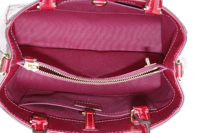 LOUIS VUITTON MONTAIGNE BB MAGENTA MONOGRAM VERNIS GOLD HARDWARE WITH STRAPS, LOCK & KEYS AND DUST COVER