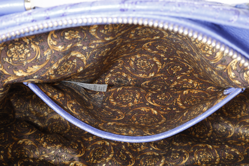 VERSACE PURPLE QUILTED LEATHER ELETTRA VANITAS TOTE GOLD HARDWARE WITH DUST COVER