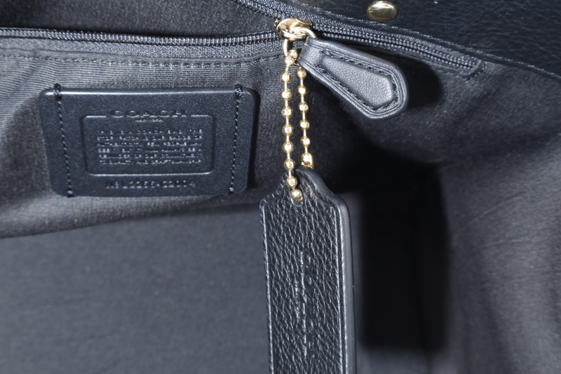 COACH DEMPSEY TOTE BAG 22 WITH COACH PATCH BLACK REFINED PEBBLE LEATHER GOLD HARDWARE WITH STRAPS AND DUST COVER