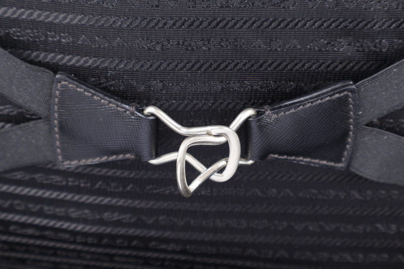 PRADA BLACK NYLON TESSUTO BUSINESS BAG SAFFIANO LEATHER TRIM SILVER HARDWARE WITH SHOULDER STRAP NO DUST COVER