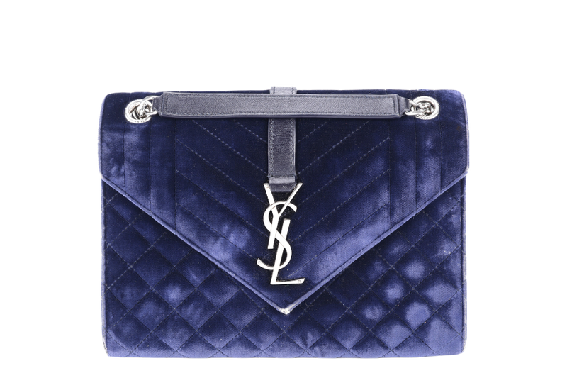 YVES SAINT LAURENT (YSL) SULPICE CROSSBODY NAVY SUEDE LEATHER BAG SILVER HARDWARE NO DUST COVER