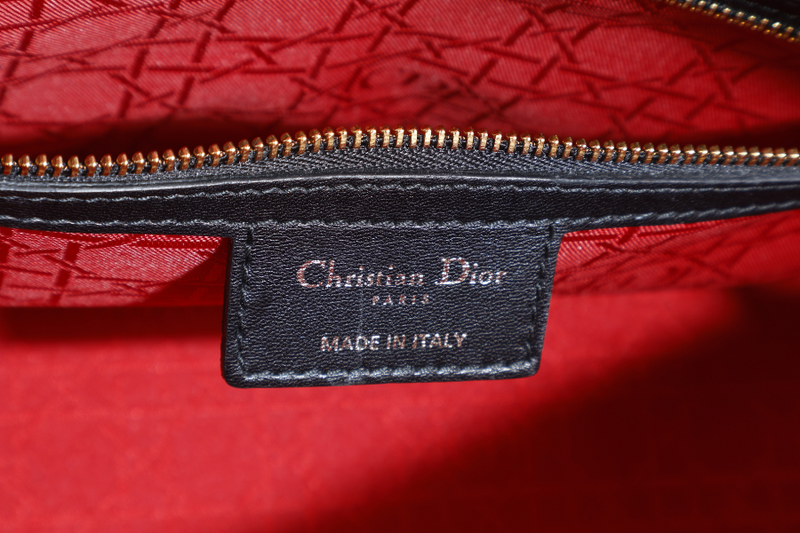 CHRISTIAN DIOR LADY DIOR LARGE BLACK LAMBSKIN 18-MA-0114 GOLD HARDWARE WITH STRAPS, NO DUST COVER