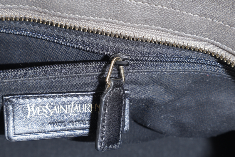 YVES SAINT LAURENT (YSL) CABAS Y LIGNE DARK GREY LEATHER GOLD HARDWARE WITH DUST COVER AND STRAPS