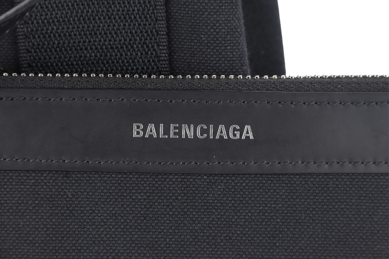 BALENCIAGA CABAS (390346) TWO WAY BAG xs BLACK CANVAS SILVER HARDWARE 1000.T.523147 WITH DUST COVER AND BOX