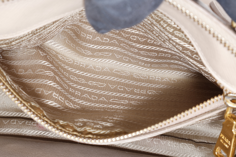 PRADA GALLERIA MEDIUM BEIGE SAFFIANO LEATHER GOLD HARDWARE WITH STRAPS AND DUST COVER