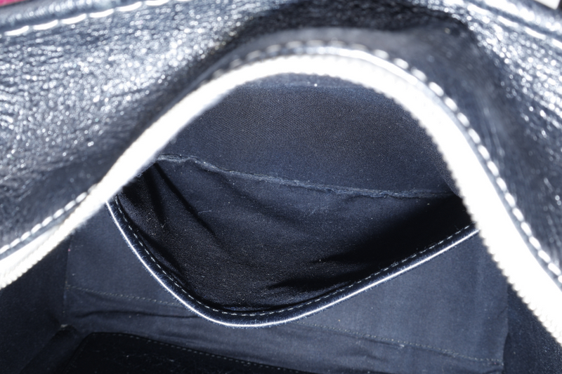 BALENCIAGA MULTICOLOR STRIPED LEATHER BAZAR TOTE BAG SILVER HARDWARE WITH STRAPS NO DUST COVER