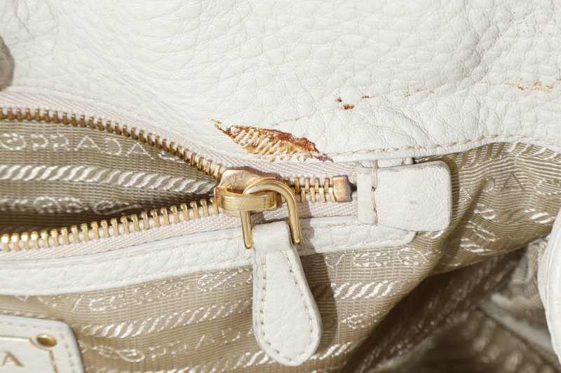 PRADA BLUE DENIM TOTE BAG WHITE LEATHER GOLD HARDWARE NO DUST COVER