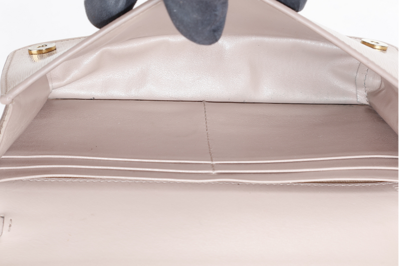 PRADA BANDOLIERA TRIANGLE LOGO HANDBAG MINI BEIGE LEATHER GOLD HARDWARE WITH DUST COVER AND BOX