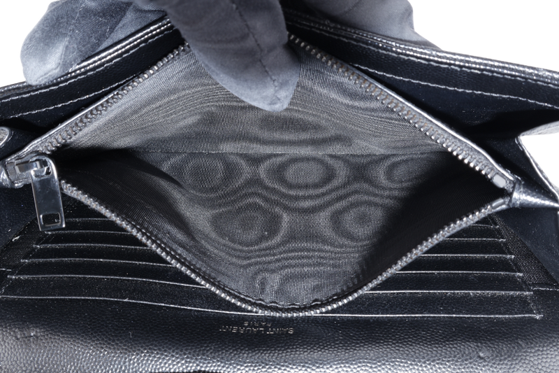 YVES SAINT LAURENT (YSL) CLASSIC CASSANDRE SO BLACK CHAIN WALLET MATELASSE LEATHER BLACK HARDWARE WITH STRAPS NO DUST COVER