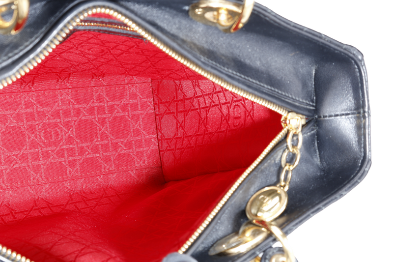 CHRISTIAN DIOR LADY DIOR LARGE BLACK LAMBSKIN (18-MA-0114) GOLD HARDWARE WITH STRAPS, NO DUST COVER