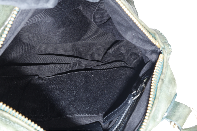 GIVENCHY PANDORA SMALL DARK GREEN DISTRESSED SHEEPSKIN LEATHER GOLD HARDWARE WITH LEATHER STRAPS