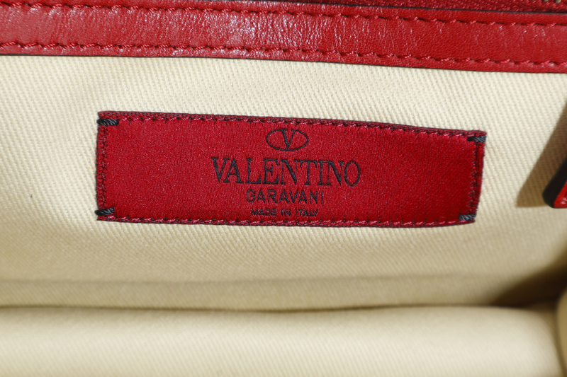 VALENTINO GARAVANI LOCK MINI RED LEATHER SHOULDER BAG WITH DUST COVER