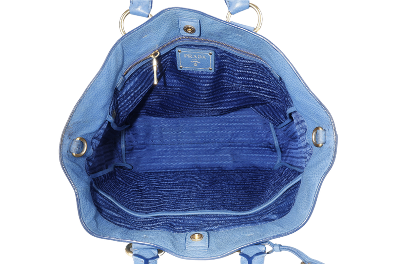 PRADA BN1713 BLUE VITELLO DAINO LEATHER TOTE BAG WITH CARD, STRAPS AND DUST COVER