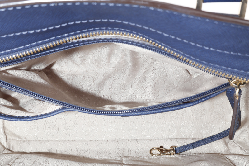 MICHAEL KORS SELMA NAVY SAFFIANO LEATHER SATCHEL BAG GOLD HARDWARE WITH STRAPS AND DUST COVER