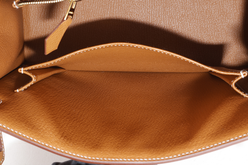 HERMES KELLY SELLIER 25 STAMP K (YEAR 2025) GOLD COLOR EPSOM LEATHER GOLD HARDWARE WITH STRAPS, LOCK&KEYS,DUST COVER AND BOX