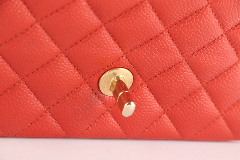 CHANEL CLASSIC FLAP MINI RECTANGULAR (2062xxxx) RED CAVIAR GOLD HARDWARE WITH DUST COVER