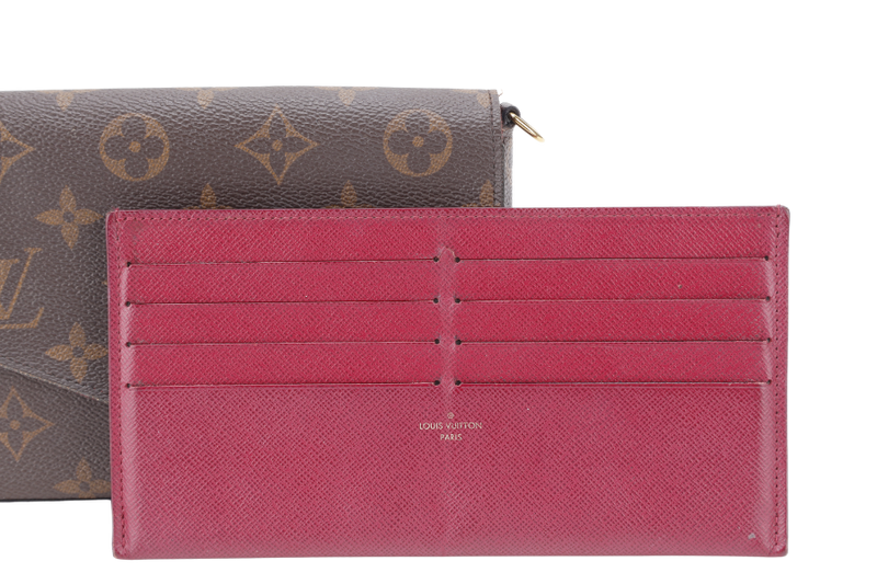 LOUIS VUITTON M81896 POCHETTE FELICIE BROWN MONOGRAM CANVAS GOLD HARDWARE WITH DUST COVER AND BOX