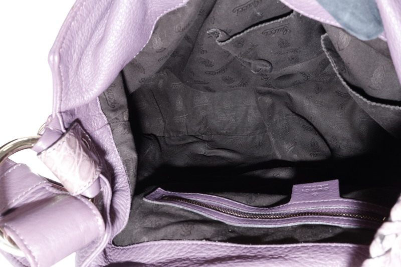 GUCCI G WAVE LEATHER HOBO PURPLE CALF LEATHER SILVER HARDWARE WITH DUST COVER AND STRAPS