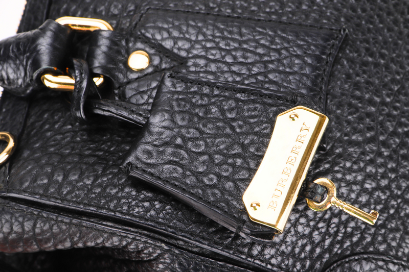 BURBERRY ORCHARD BOSTON BAG (ROSCROM215GRA) BLACK LEATHER GOLD HARDWARE WITH STRAP, KEY & LOCK, NO DUST COVER