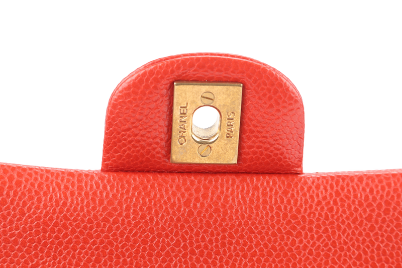 CHANEL CLASSIC FLAP MEDIUM ORANGE RED CAVIAR GOLD HARDWARE (2051xxxx) WITH CARD