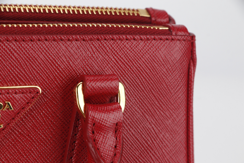 PRADA GALLERIA MINI TOTE (1BA906) RED SAFFIANO LEATHER GOLD HARDWARE WITH STRAP AND DUST COVER