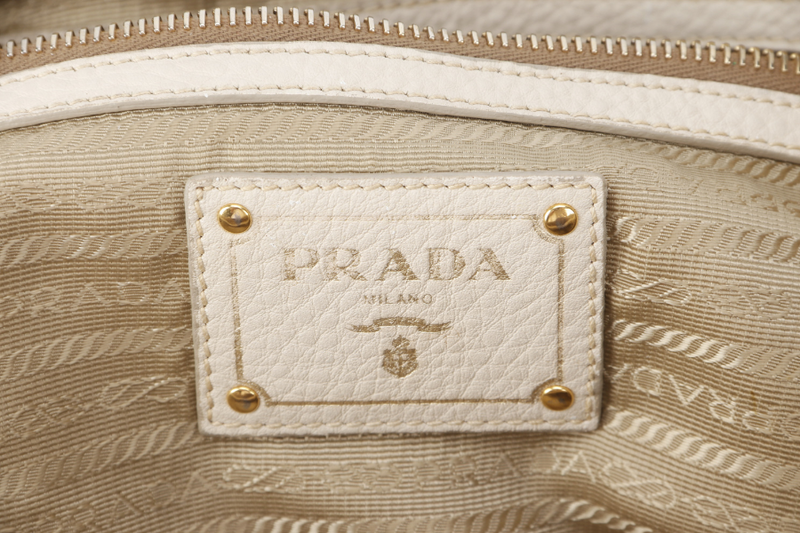 PRADA LOGO JACQUARD TOTE KHAKI CANVAS GOLD HARDWARE NO DUST COVER