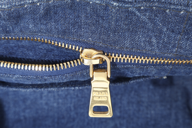 PRADA BN2439 BLUE CANAPA LOGO DENIM SATCHEL HANDBAG GOLD HARDWARE WITH CARD