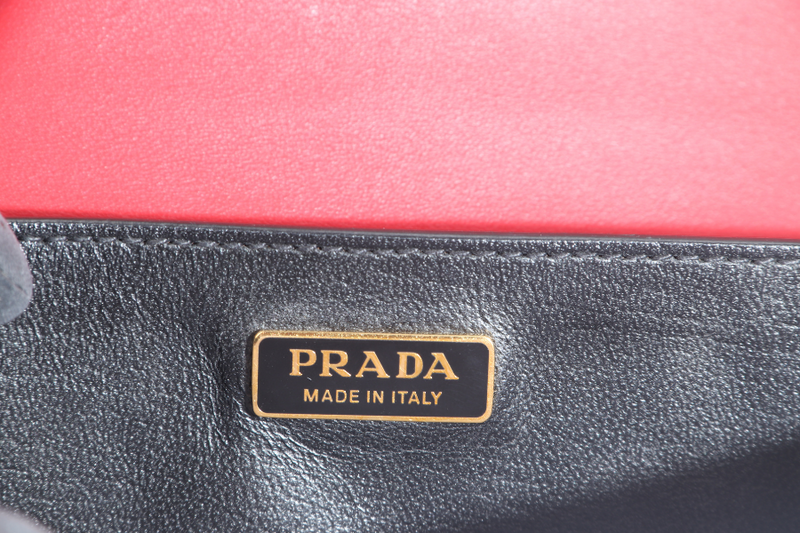 PRADA CAHIER SHOULDER BAG RED, BLACK SAFFIANO LEATHER NO DUST COVER