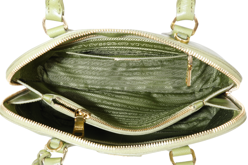 PRADA LIME GREEN SAFFIANO LUX LEATHER (BL0837) PROMENADE SATCHEL GOLD HARDWARE WITH STRAPS ,CARD AND DUST COVER