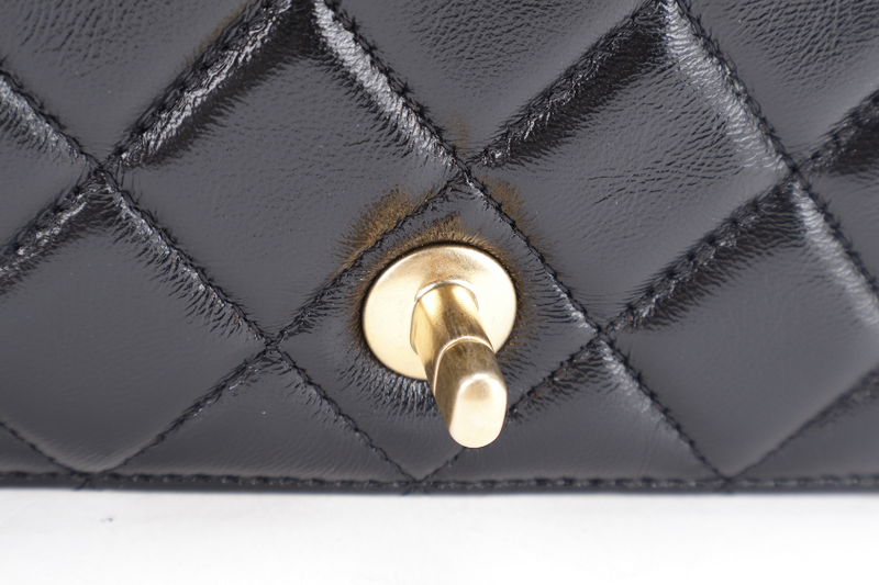 CHANEL QUILTED FLAP CLUTCH BAG SHINY BLACK LAMBSKIN GOLD HARDWARE (E210xxxx) WITH DUST COVER, BOX AND PAPER BAG