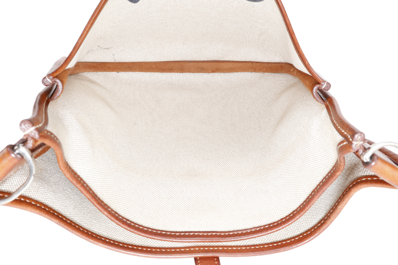 HERMES EVELYN PM STAMP SQUARE K (YEAR 2007) TOILE x BARENIA LEATHER WITH STRAP AND DUST COVER